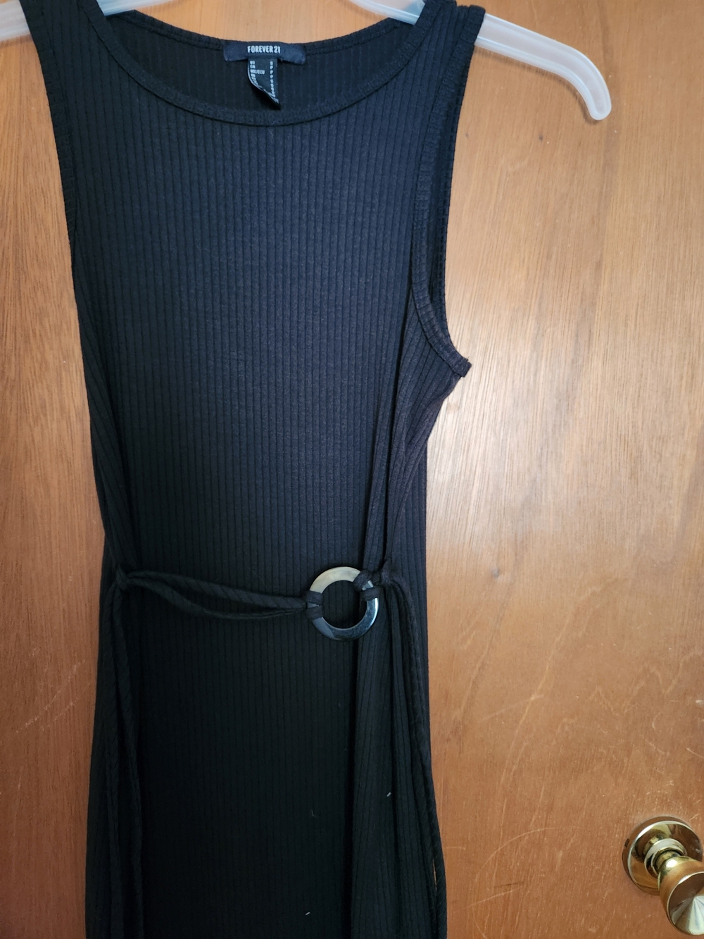 Forever 21 Black Ribbed Midi Dress with Ring Belt